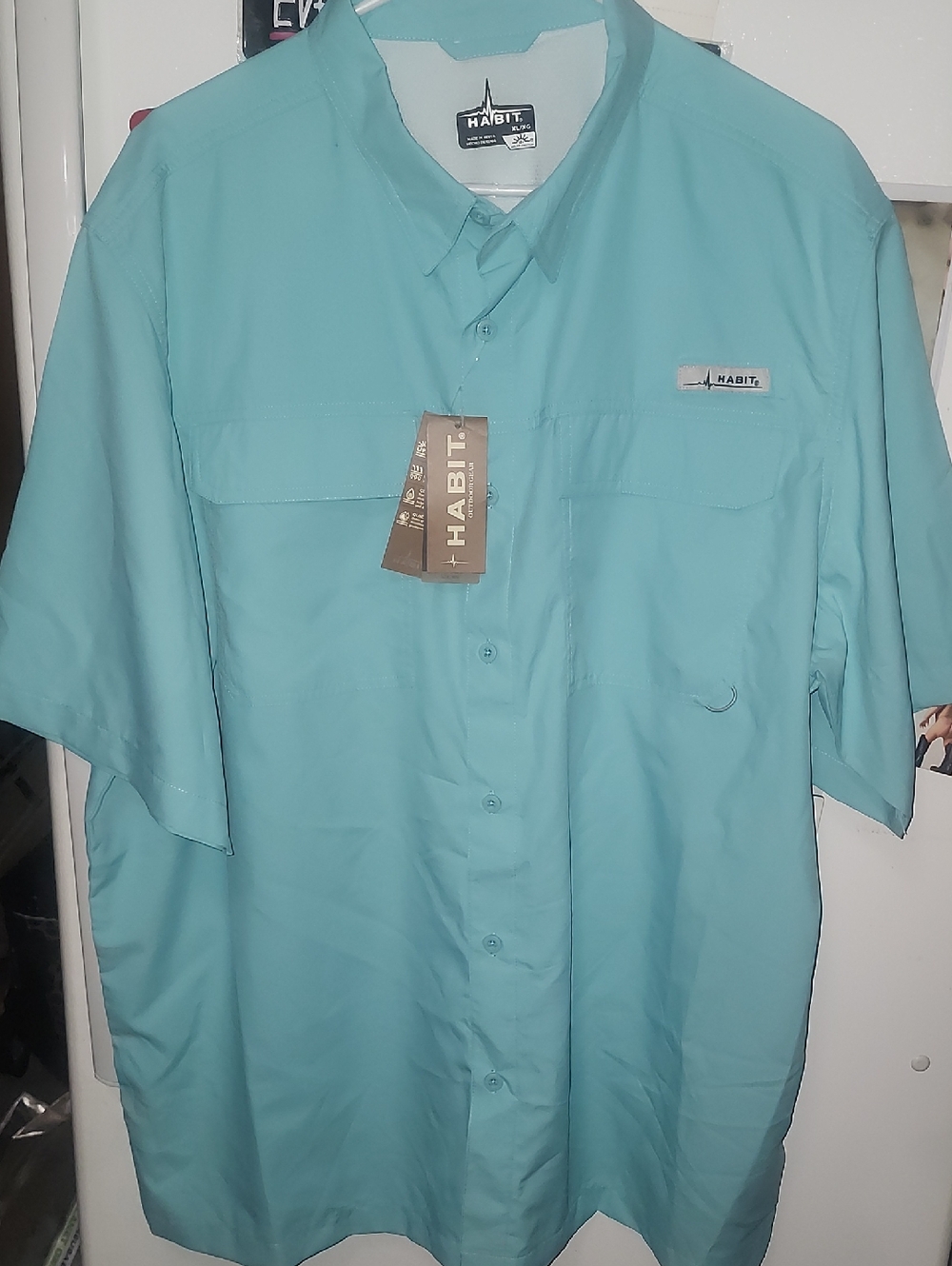 Habit Short Sleeve Button-Up Shirt in Aqua Tibetan Stone